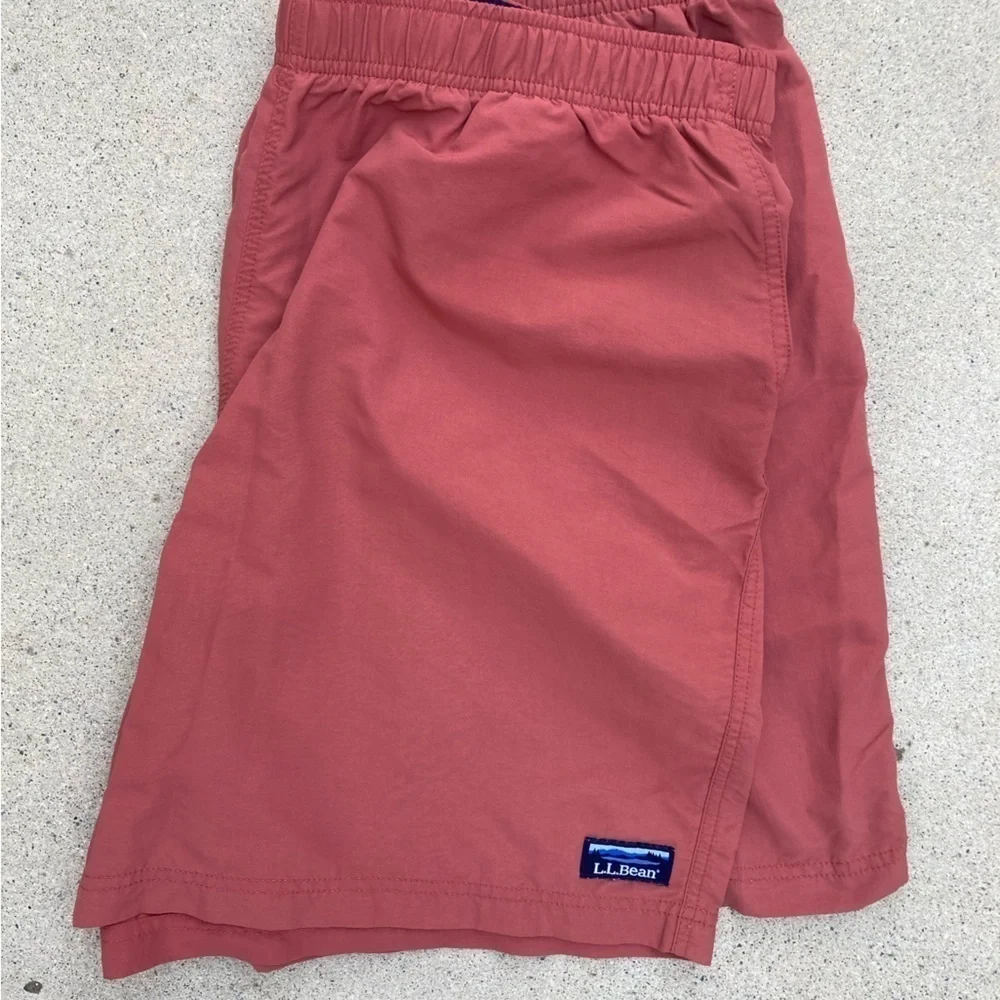 Men's LL Bean‎ Swim Trunks Rust Red Solid Logo NO TAGS Drawstring Gym Unlined